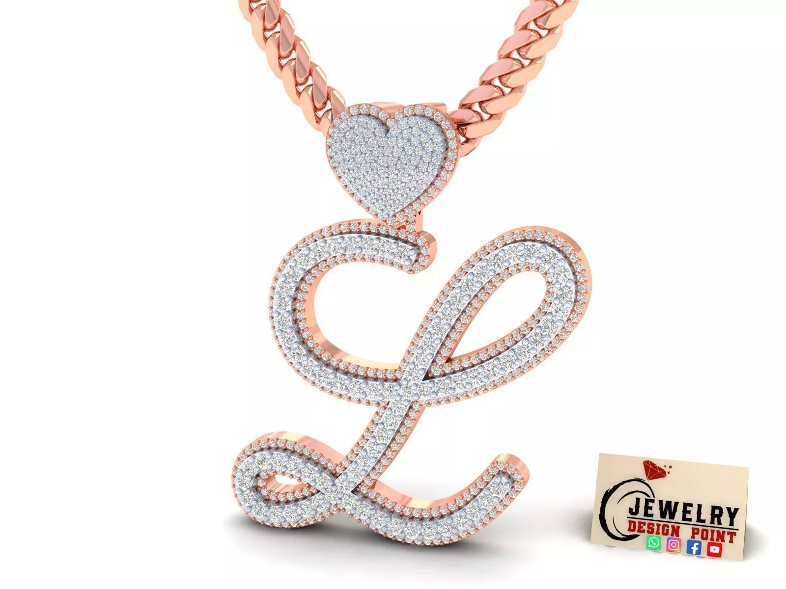 Custom Cursive Initial L Letter Diamond Pendant A to Z Alphabet 3D print model_0