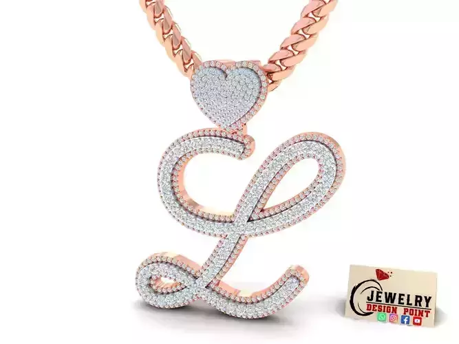 Custom Cursive Initial L Letter Diamond Pendant A to Z Alphabet 3D print model