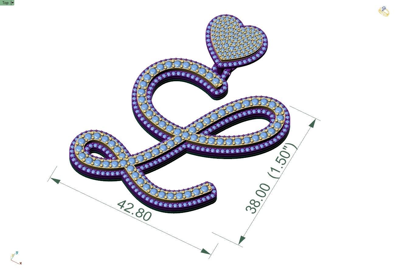 Custom Cursive Initial L Letter Diamond Pendant A to Z Alphabet 3D print model_4