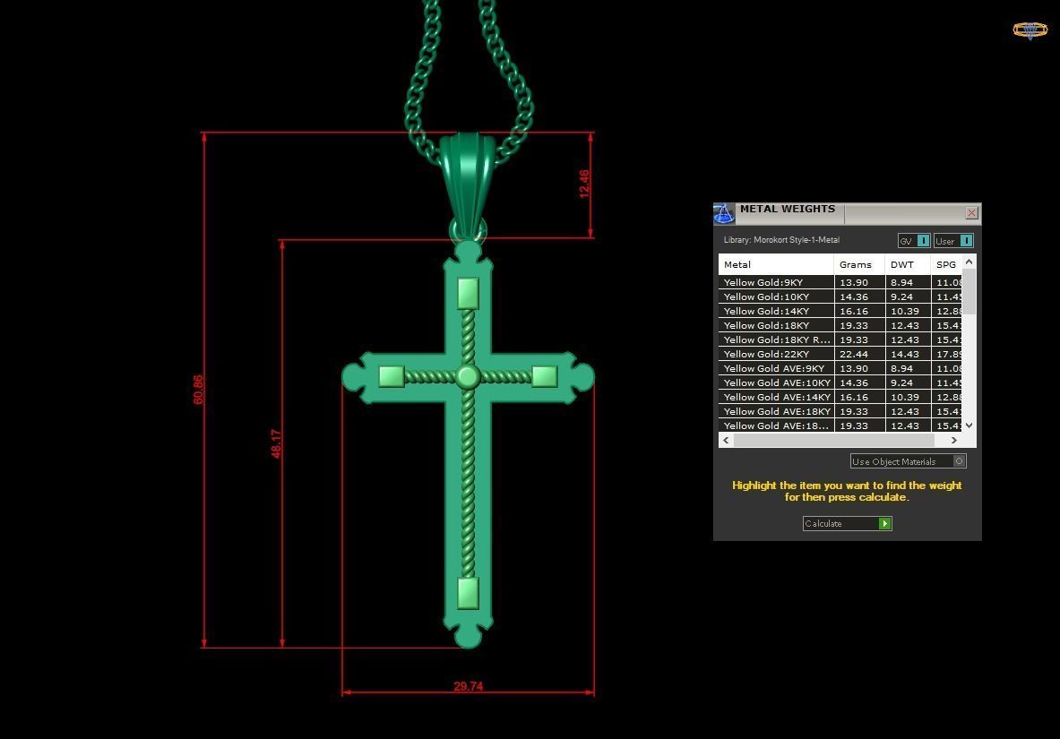High Cross Pendant Light Gold 18K 4CP003 3D print model_1