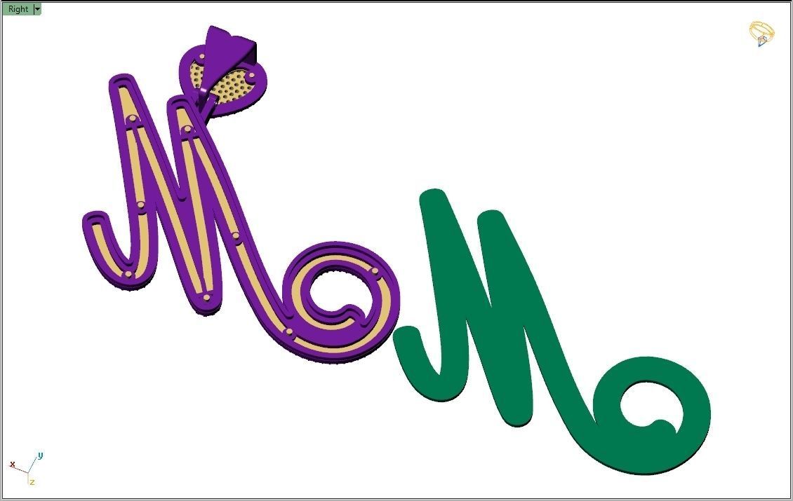 Custom Cursive Initial M Letter Diamond Pendant A to Z Alphabet 3D print model_11