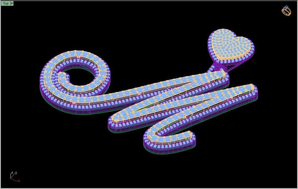 Custom Cursive Initial M Letter Diamond Pendant A to Z Alphabet 3D print model_15