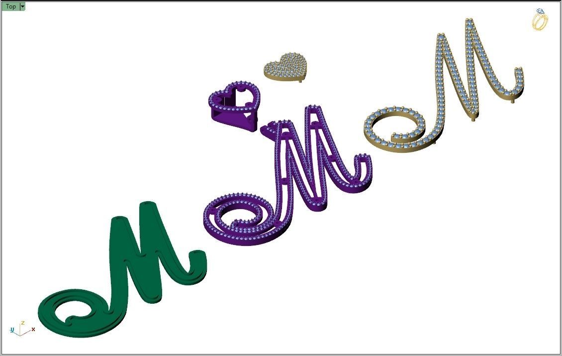 Custom Cursive Initial M Letter Diamond Pendant A to Z Alphabet 3D print model_14