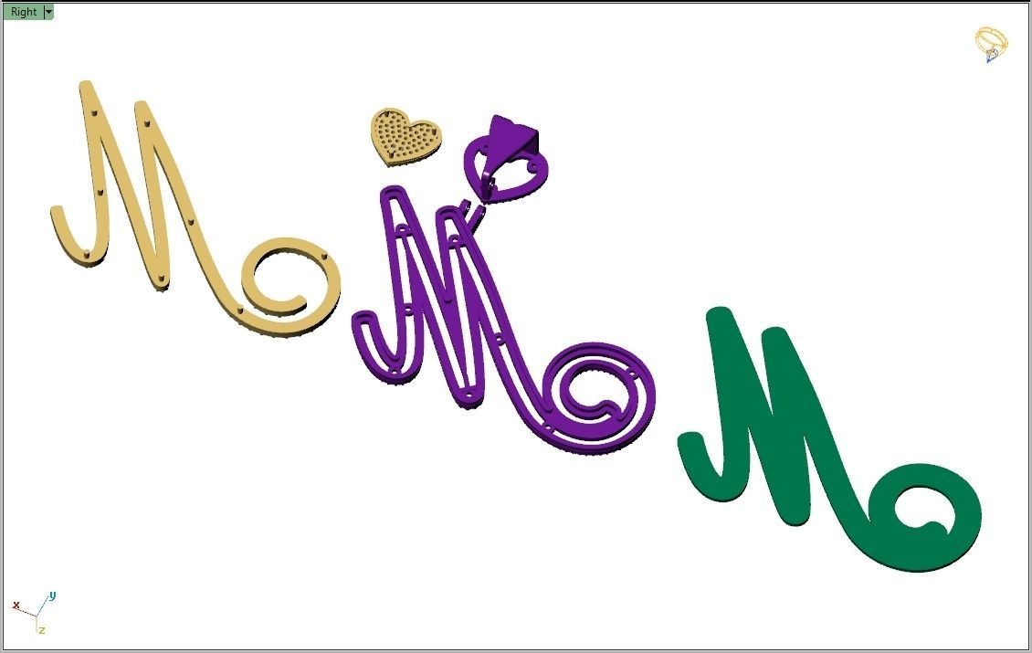 Custom Cursive Initial M Letter Diamond Pendant A to Z Alphabet 3D print model_13