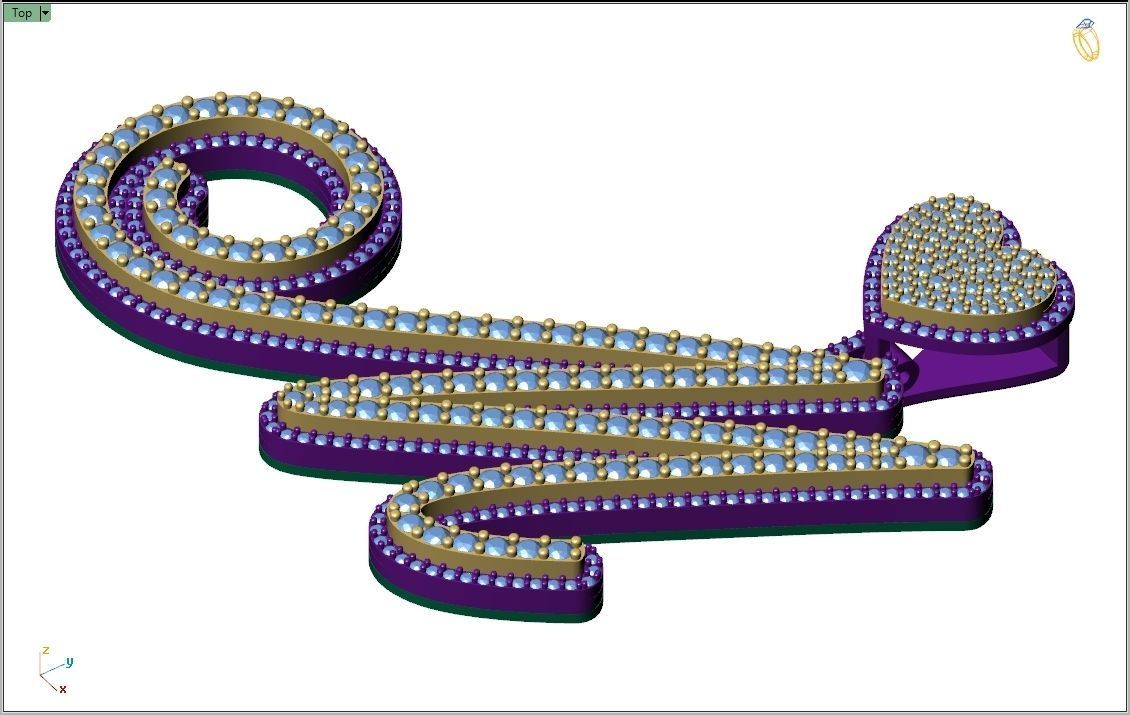 Custom Cursive Initial M Letter Diamond Pendant A to Z Alphabet 3D print model_8