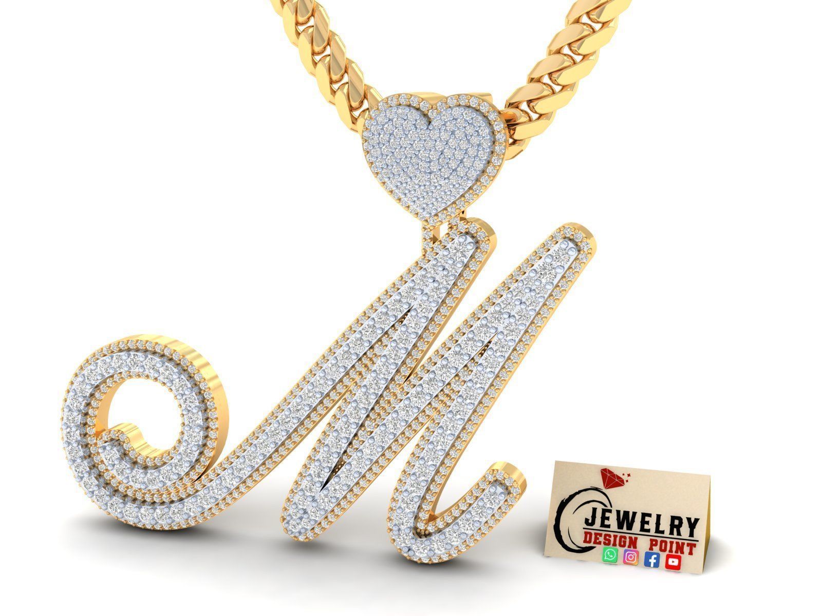 Custom Cursive Initial M Letter Diamond Pendant A to Z Alphabet 3D print model_2