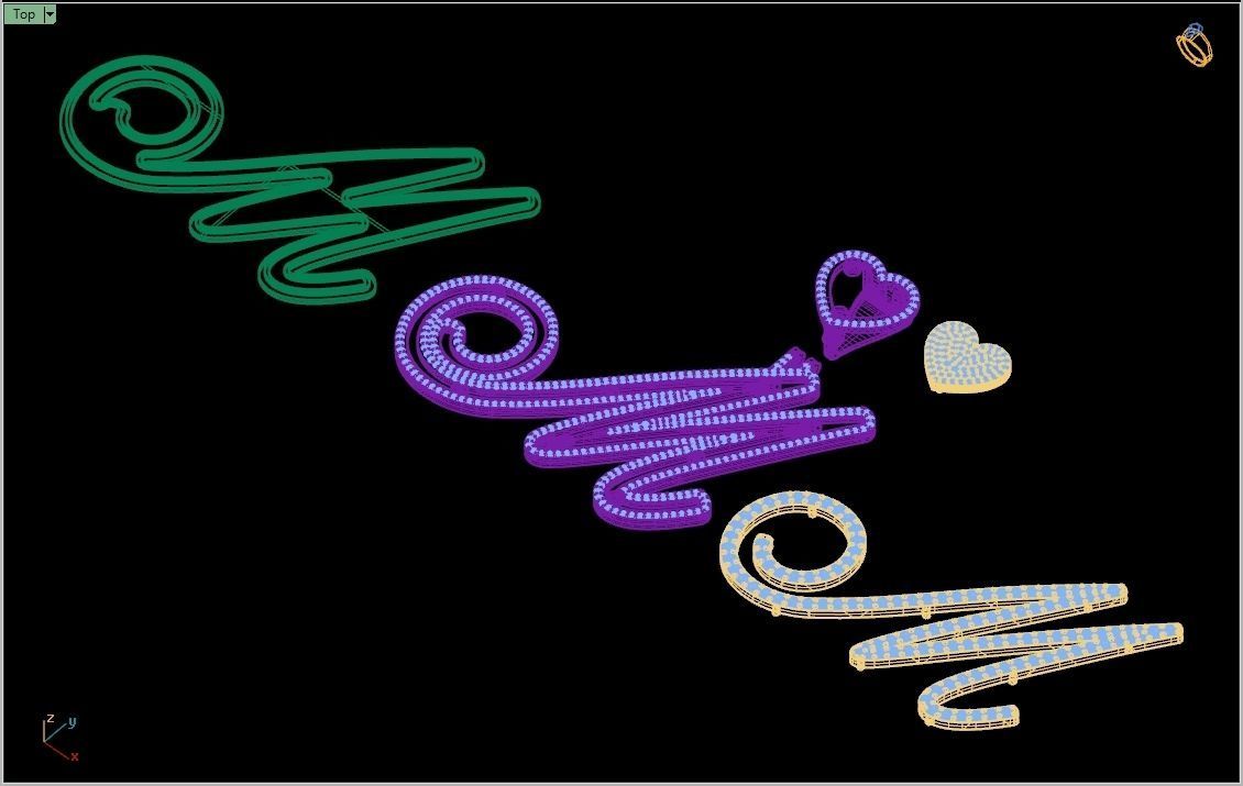 Custom Cursive Initial M Letter Diamond Pendant A to Z Alphabet 3D print model_16