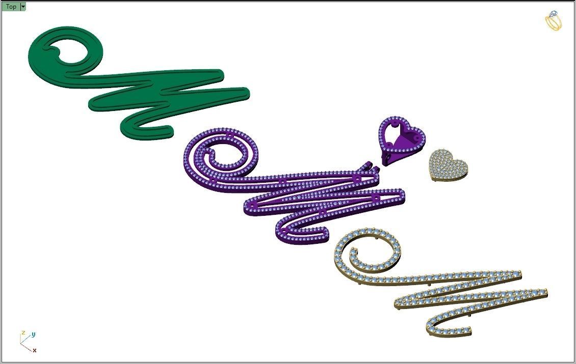 Custom Cursive Initial M Letter Diamond Pendant A to Z Alphabet 3D print model_12