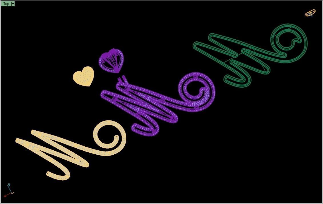 Custom Cursive Initial M Letter Diamond Pendant A to Z Alphabet 3D print model_17