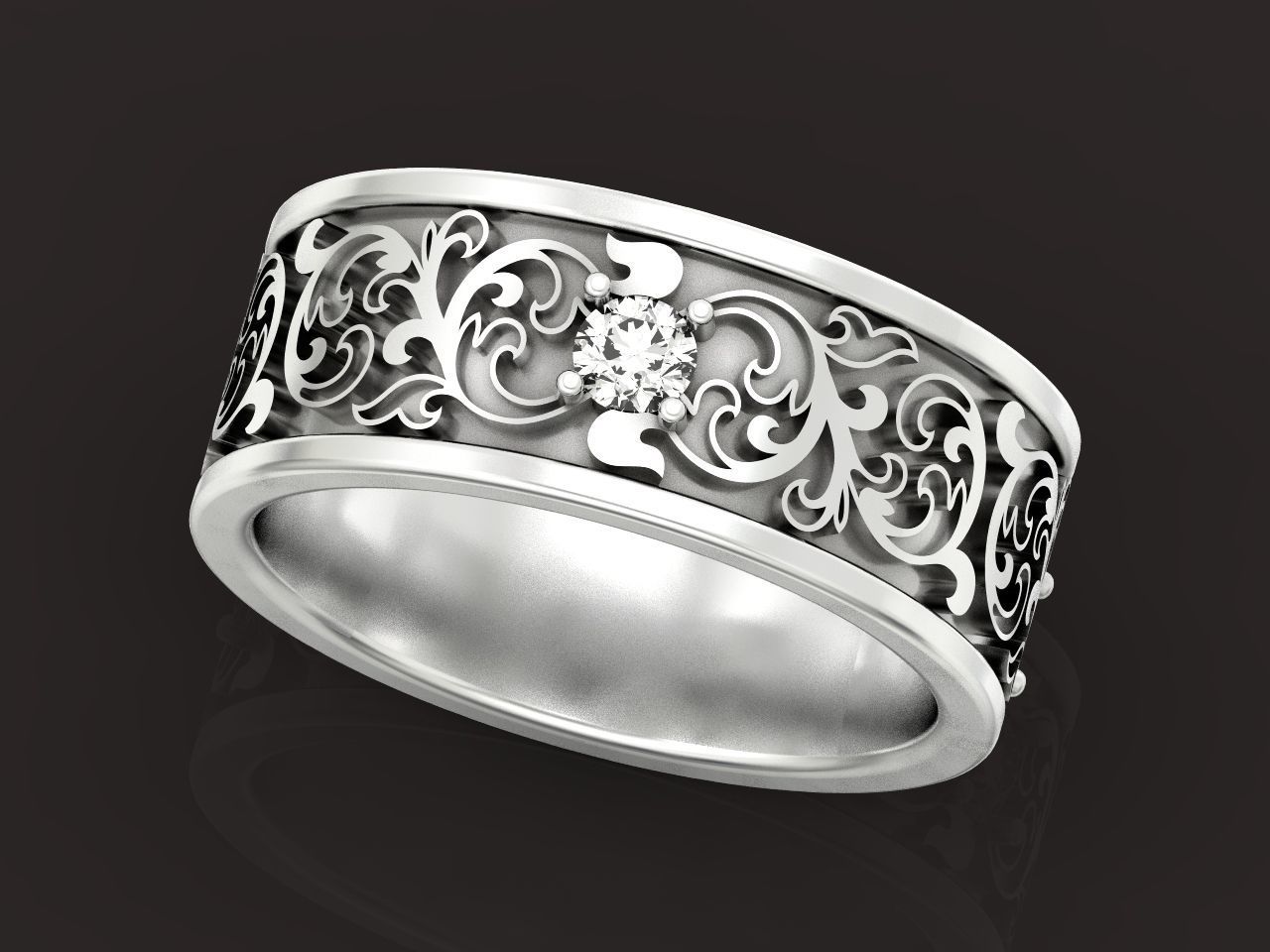 leaf pattern Wedding Ring 1287 3D print model_17