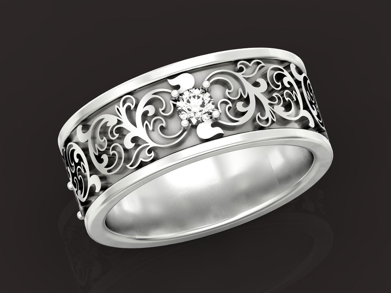 leaf pattern Wedding Ring 1287 3D print model_19