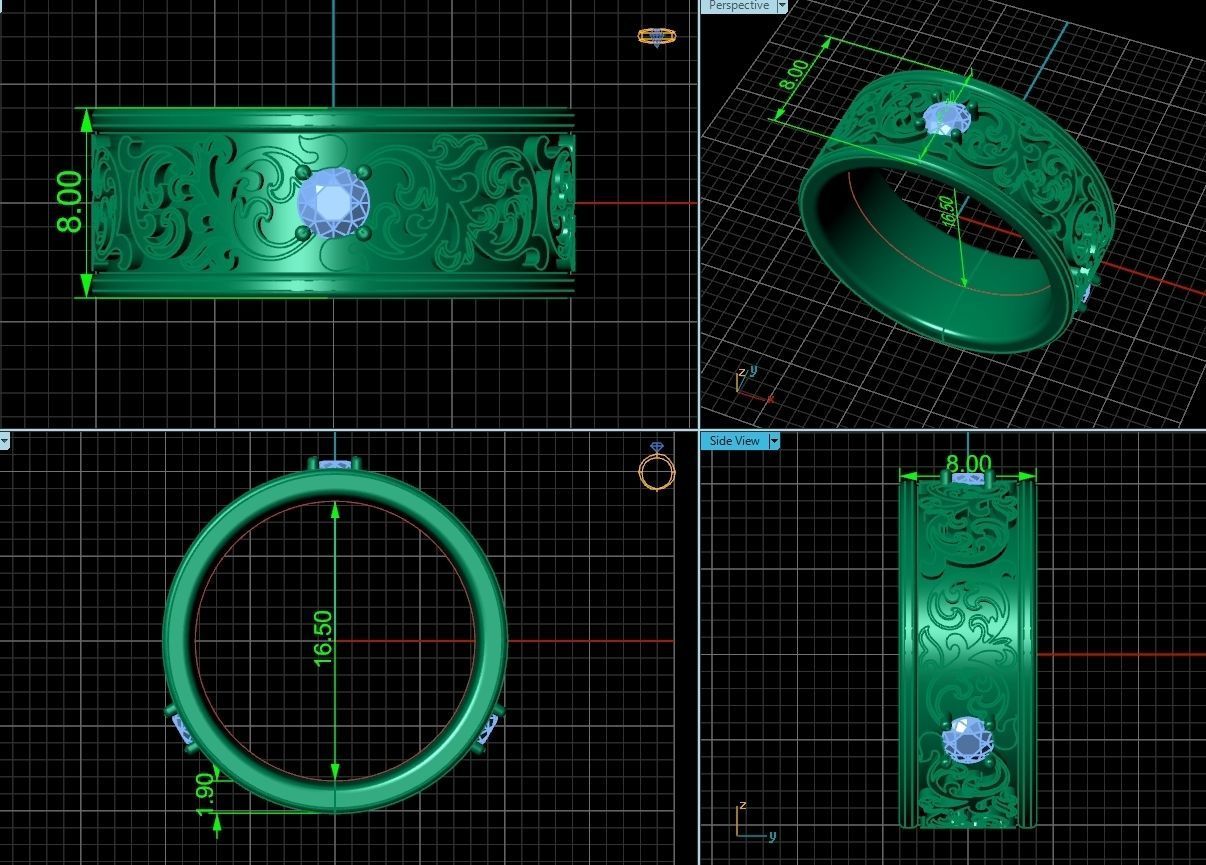 leaf pattern Wedding Ring 1287 3D print model_4