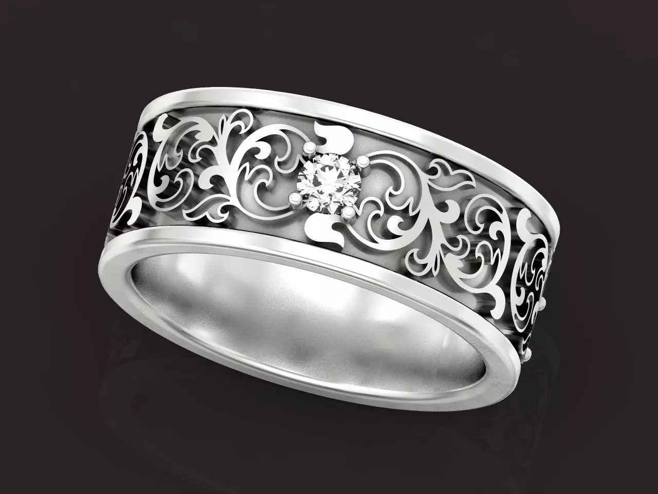 leaf pattern Wedding Ring 1287 3D print model_0
