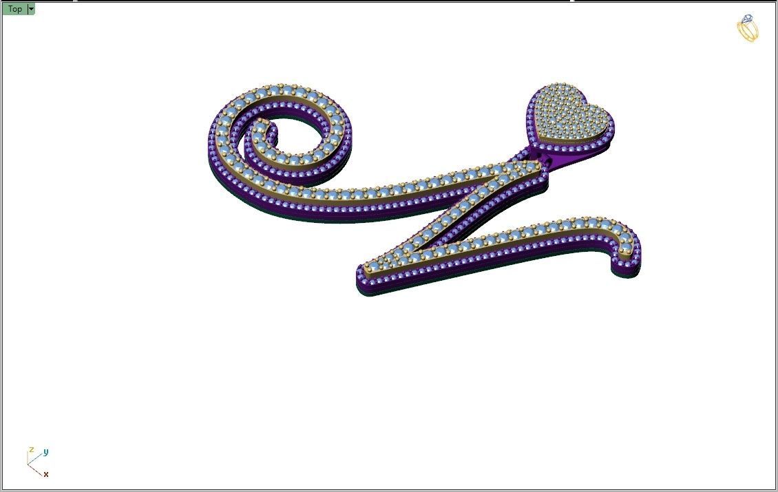 Custom Cursive Initial N Letter Diamond Pendant A to Z Alphabet 3D print model_8