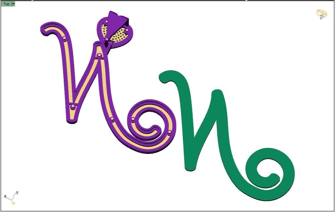 Custom Cursive Initial N Letter Diamond Pendant A to Z Alphabet 3D print model_11