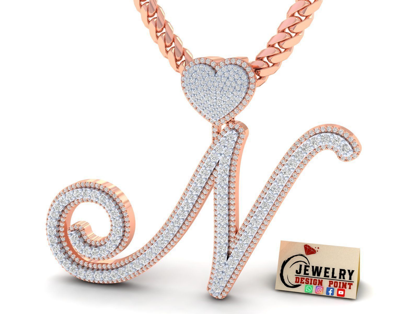 Custom Cursive Initial N Letter Diamond Pendant A to Z Alphabet 3D print model_2