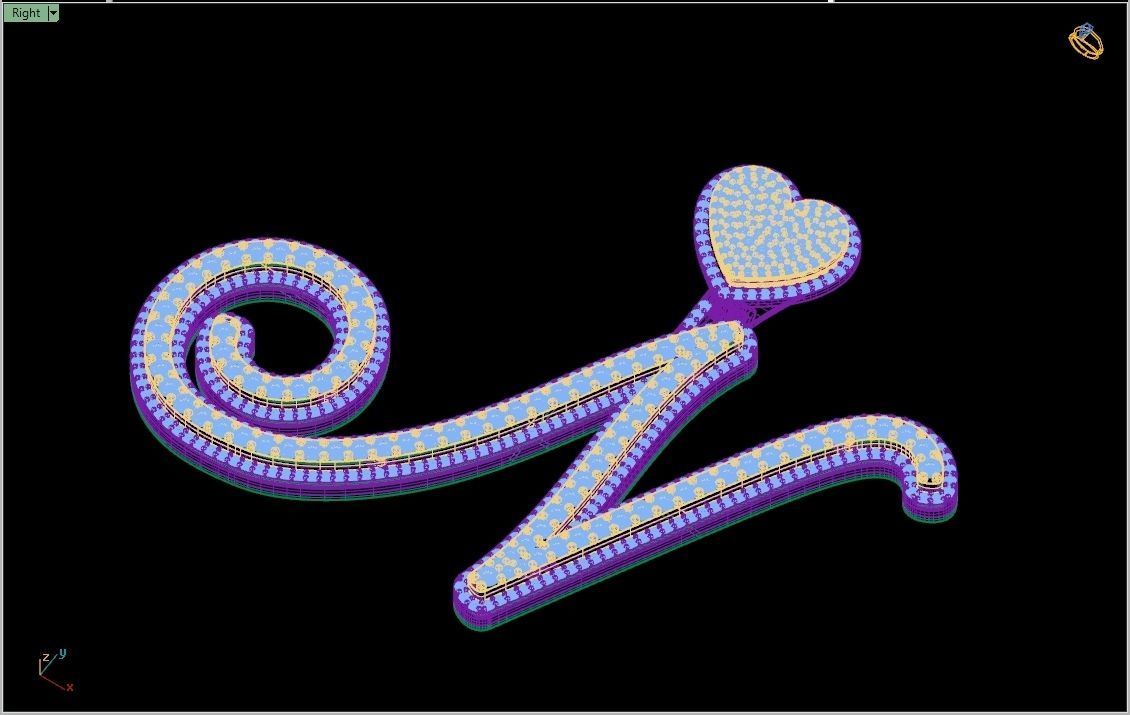 Custom Cursive Initial N Letter Diamond Pendant A to Z Alphabet 3D print model_15