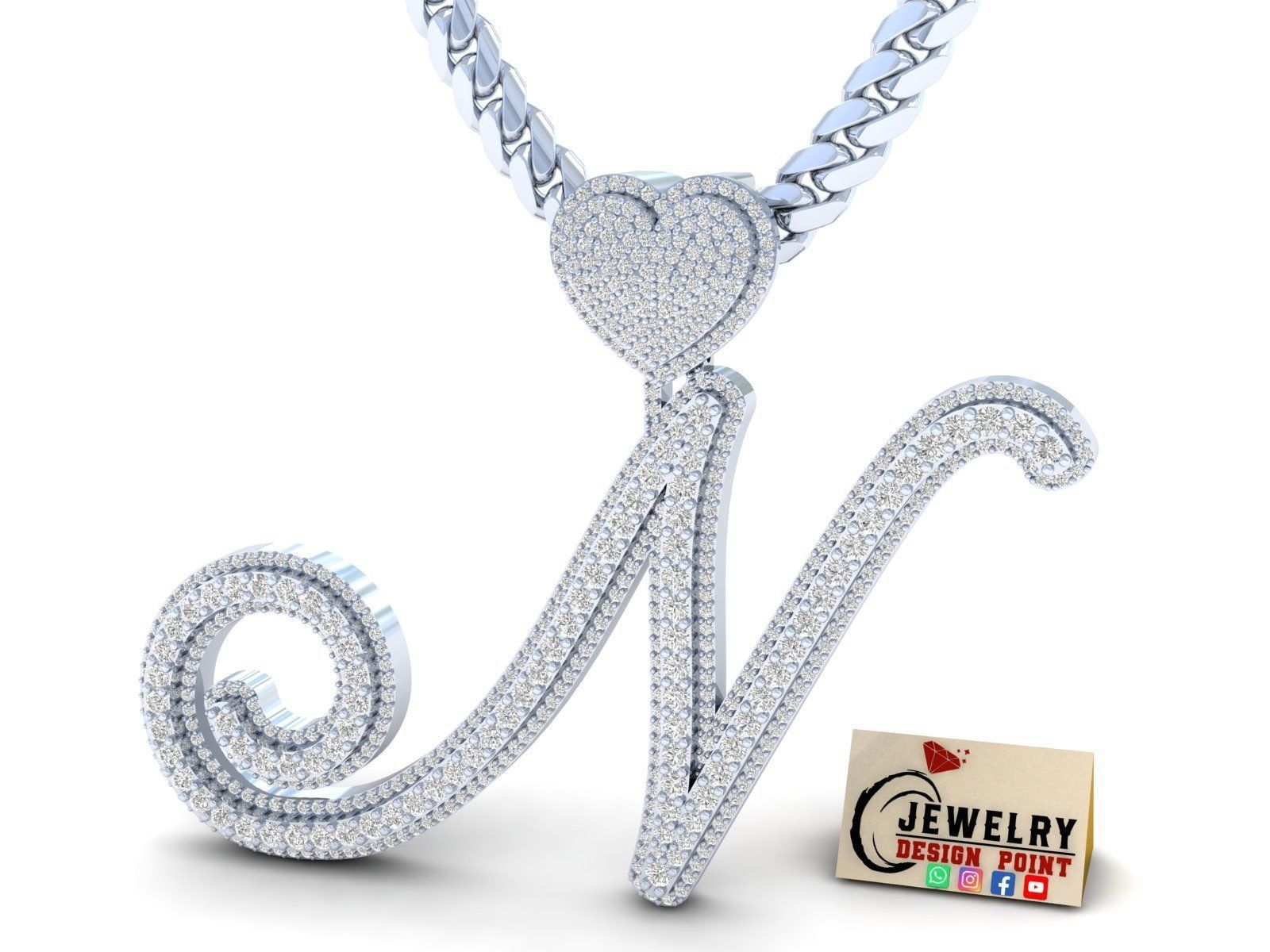 Custom Cursive Initial N Letter Diamond Pendant A to Z Alphabet 3D print model_3