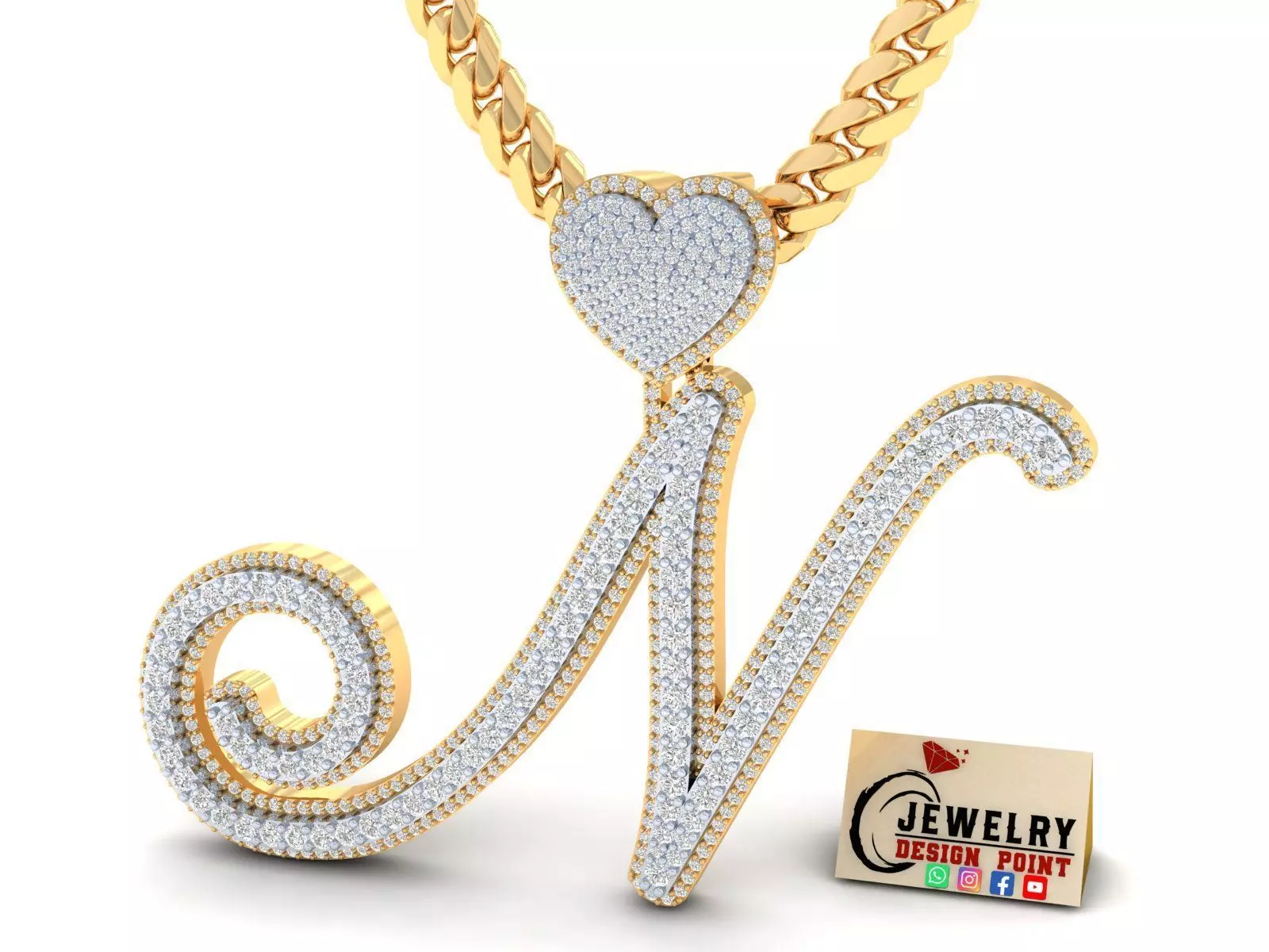 Custom Cursive Initial N Letter Diamond Pendant A to Z Alphabet 3D print model_0
