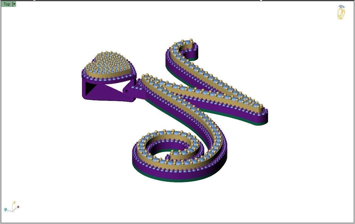 Custom Cursive Initial N Letter Diamond Pendant A to Z Alphabet 3D print model_9