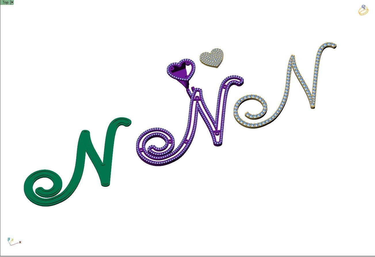 Custom Cursive Initial N Letter Diamond Pendant A to Z Alphabet 3D print model_14
