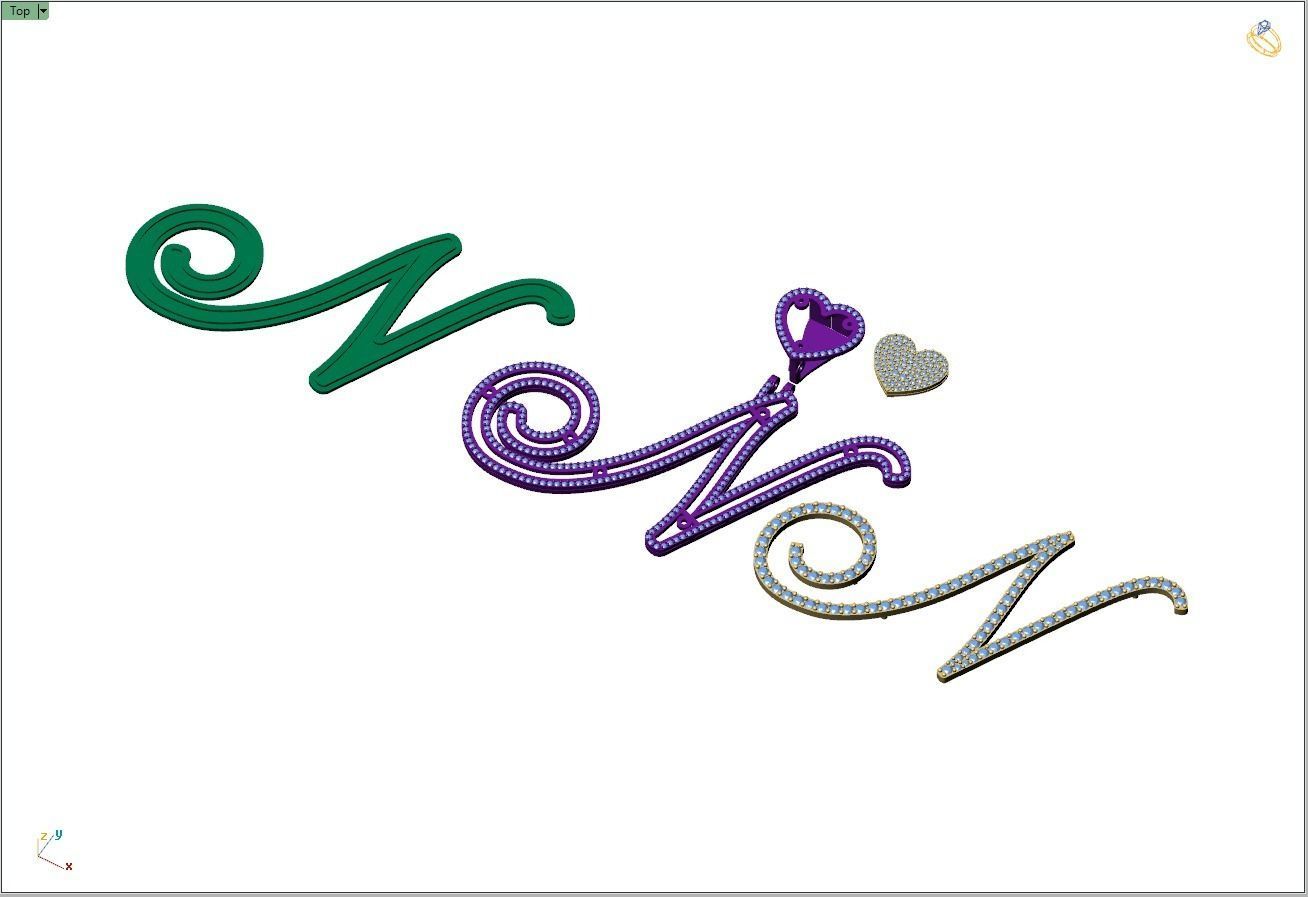 Custom Cursive Initial N Letter Diamond Pendant A to Z Alphabet 3D print model_12