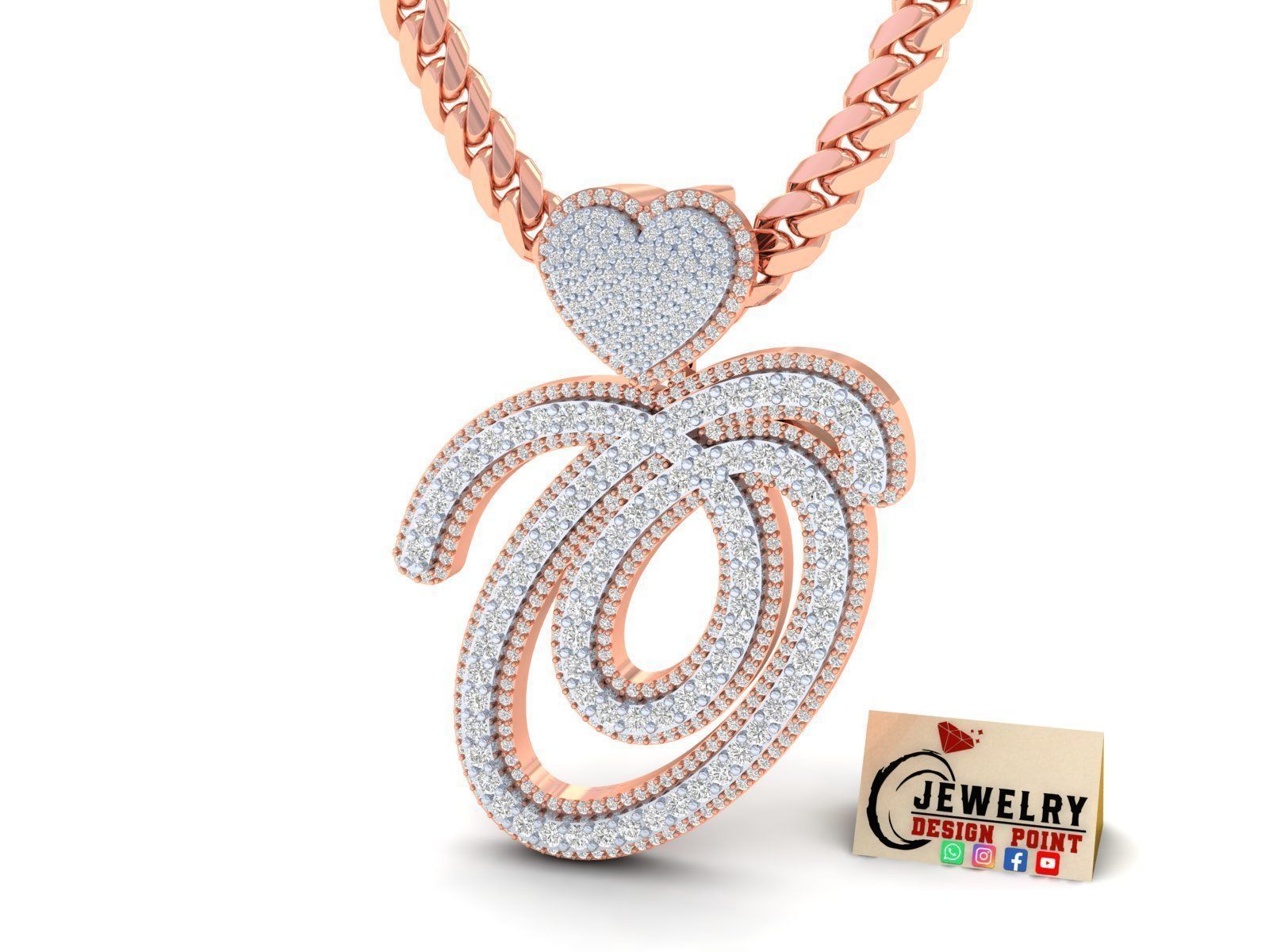 Custom Cursive Initial O Letter Diamond Pendant A to Z Alphabet 3D print model_3