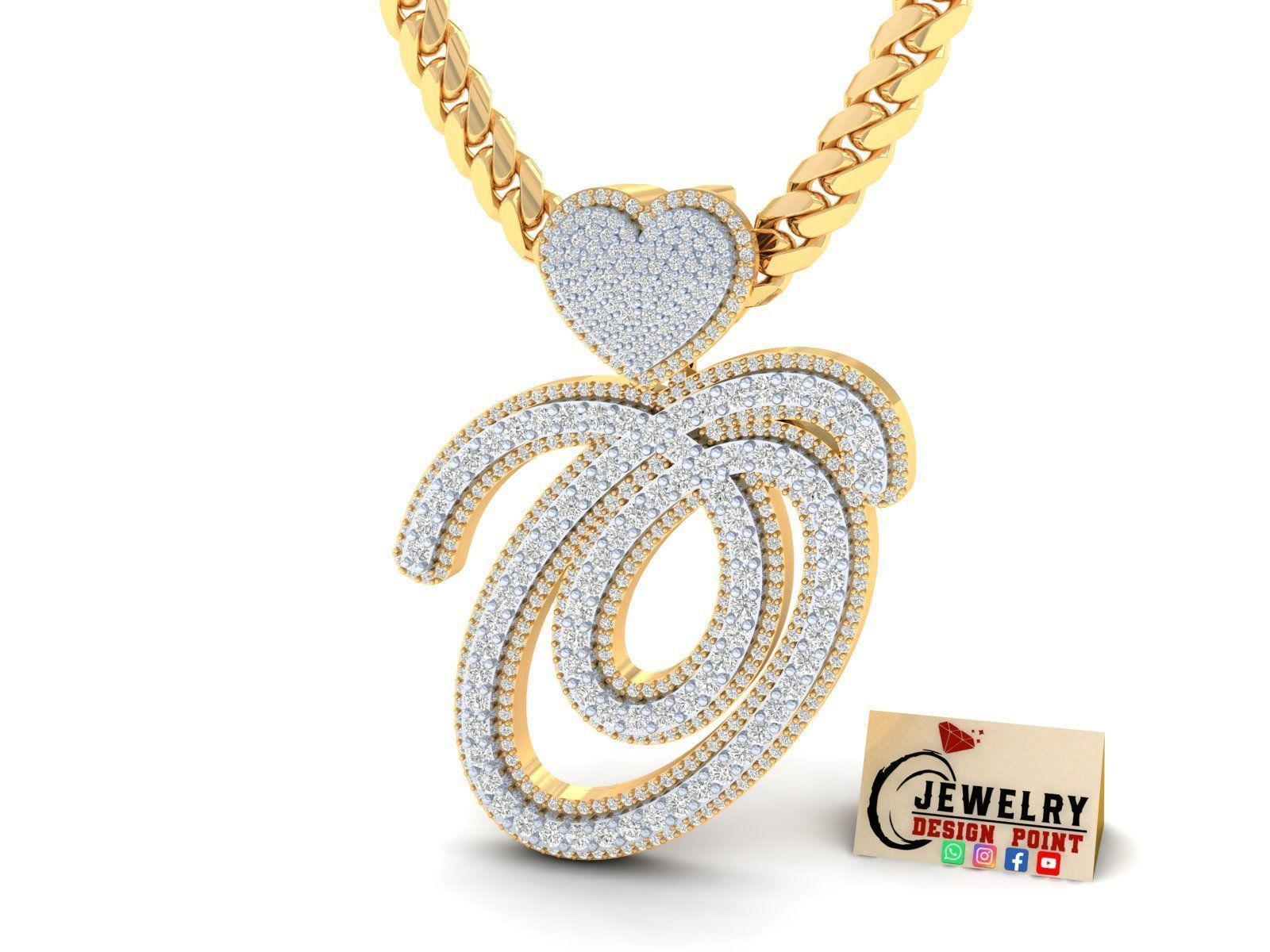 Custom Cursive Initial O Letter Diamond Pendant A to Z Alphabet 3D print model_2