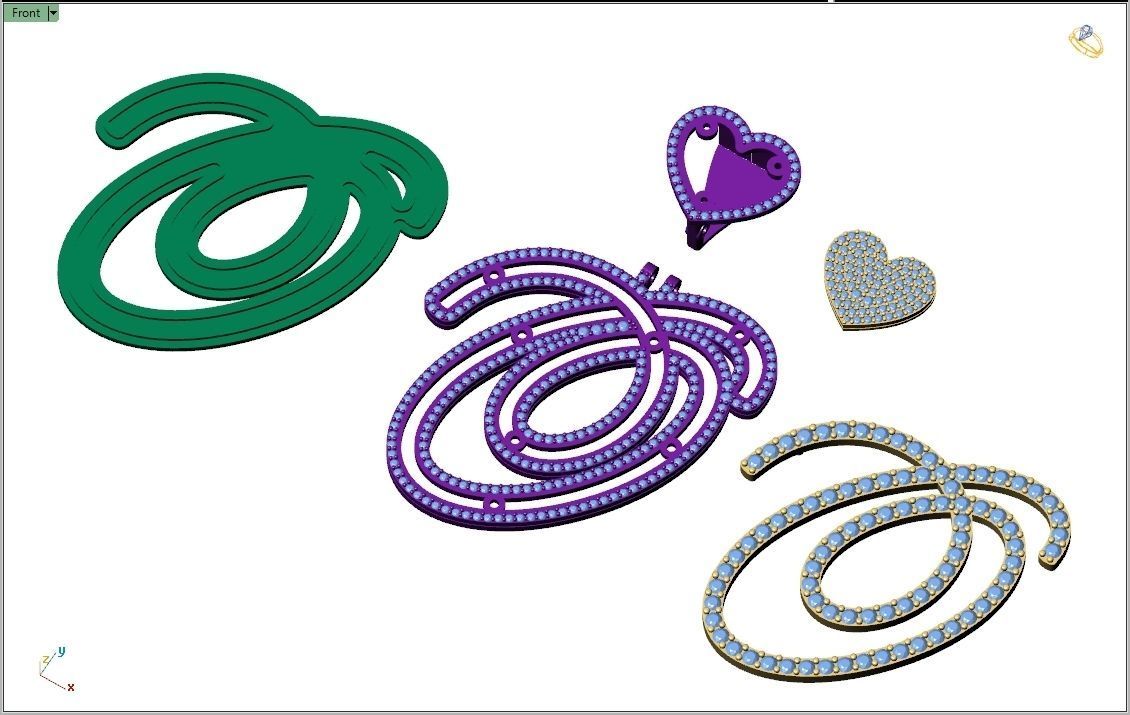 Custom Cursive Initial O Letter Diamond Pendant A to Z Alphabet 3D print model_14