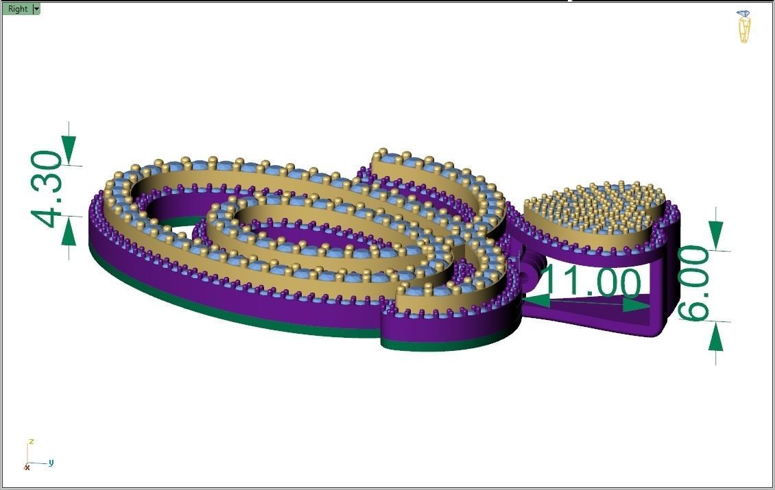 Custom Cursive Initial O Letter Diamond Pendant A to Z Alphabet 3D print model_7