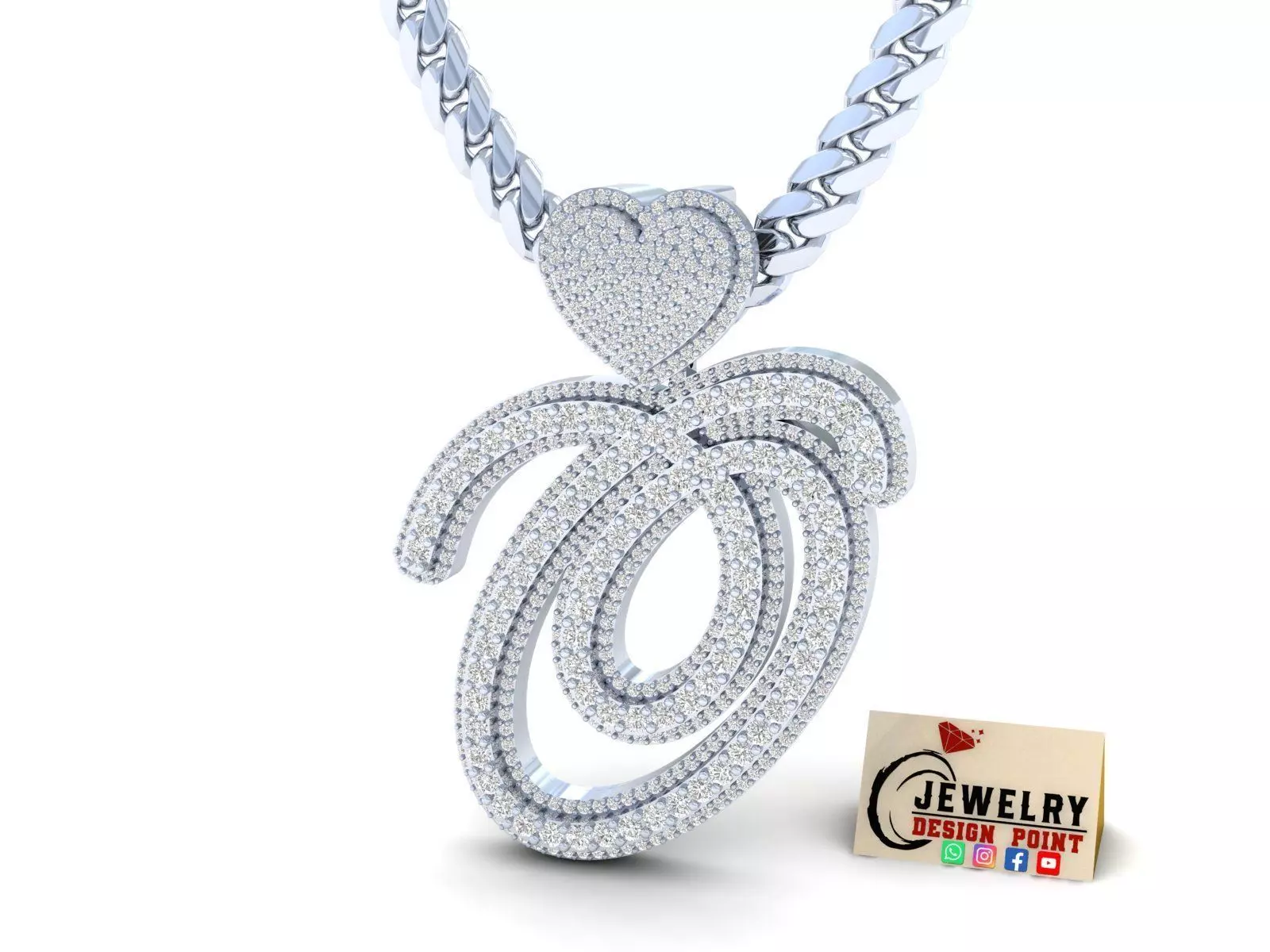 Custom Cursive Initial O Letter Diamond Pendant A to Z Alphabet 3D print model_0