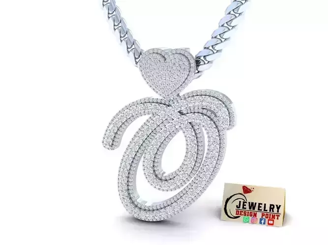 Custom Cursive Initial O Letter Diamond Pendant A to Z Alphabet 3D print model