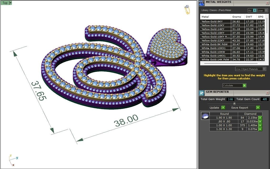 Custom Cursive Initial O Letter Diamond Pendant A to Z Alphabet 3D print model_6