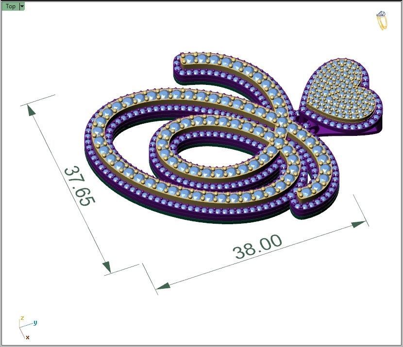 Custom Cursive Initial O Letter Diamond Pendant A to Z Alphabet 3D print model_4