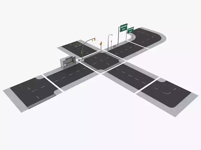 Cartoon Road Pack Low-poly 3D model