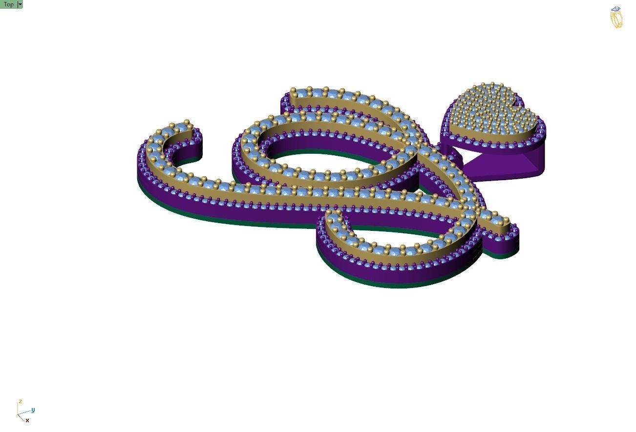 Custom Cursive Initial P Letter Diamond Pendant A to Z Alphabet 3D print model_8