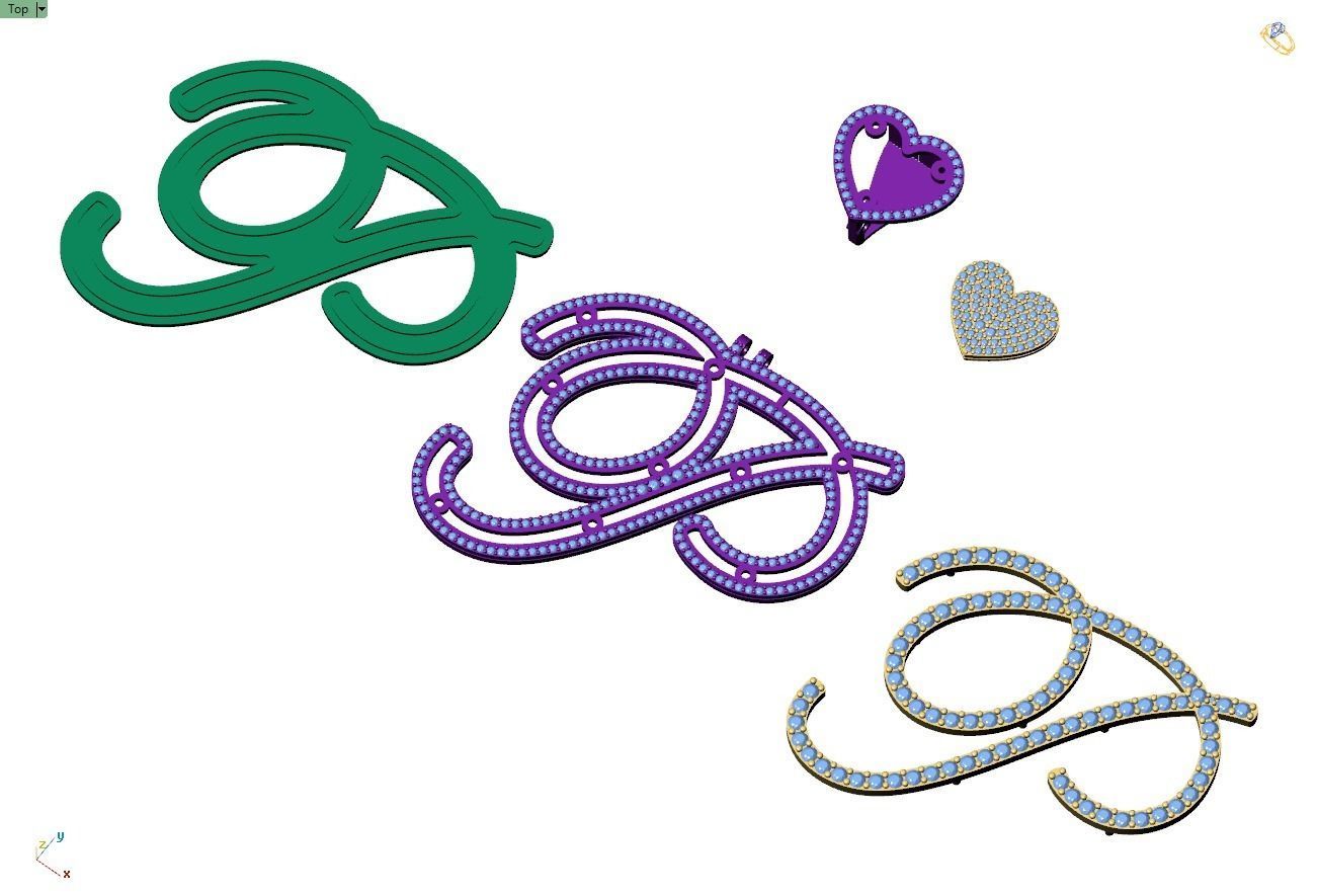 Custom Cursive Initial P Letter Diamond Pendant A to Z Alphabet 3D print model_14