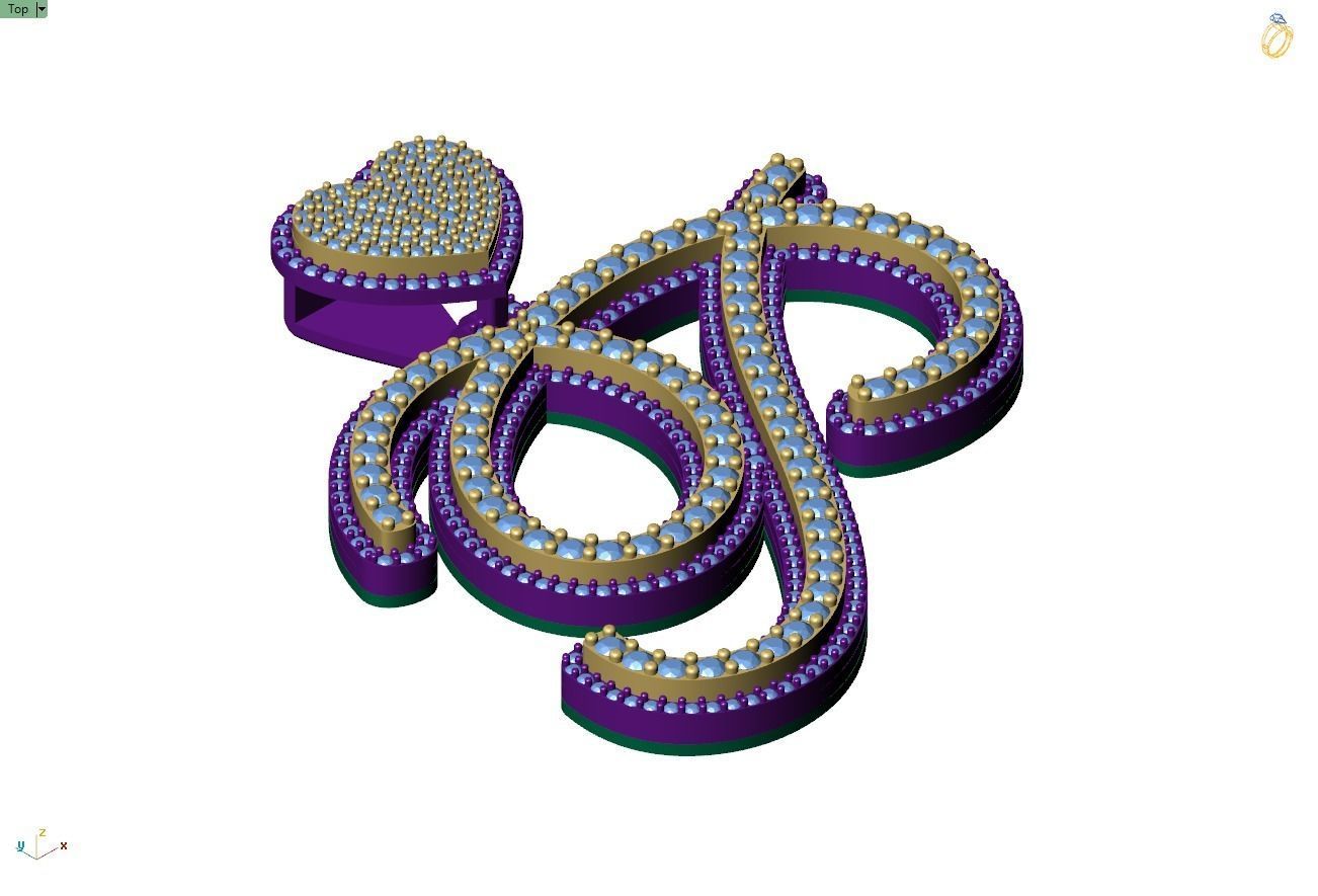 Custom Cursive Initial P Letter Diamond Pendant A to Z Alphabet 3D print model_10