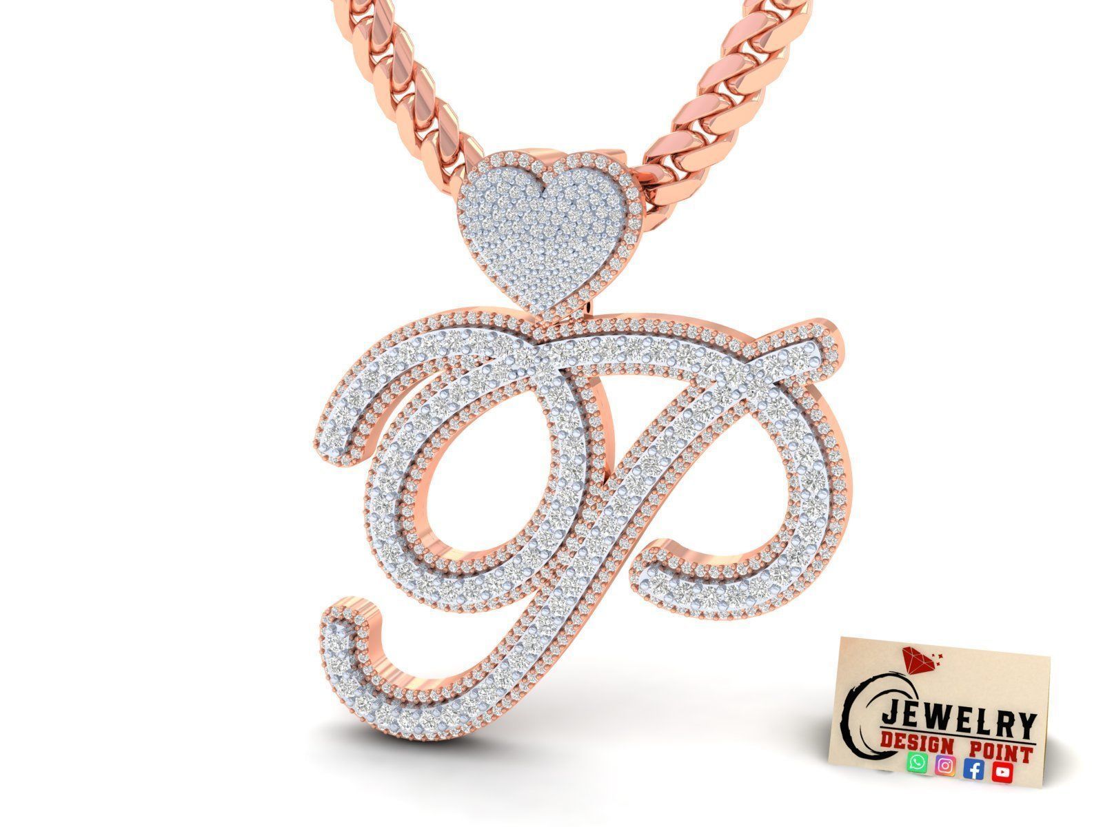 Custom Cursive Initial P Letter Diamond Pendant A to Z Alphabet 3D print model_3
