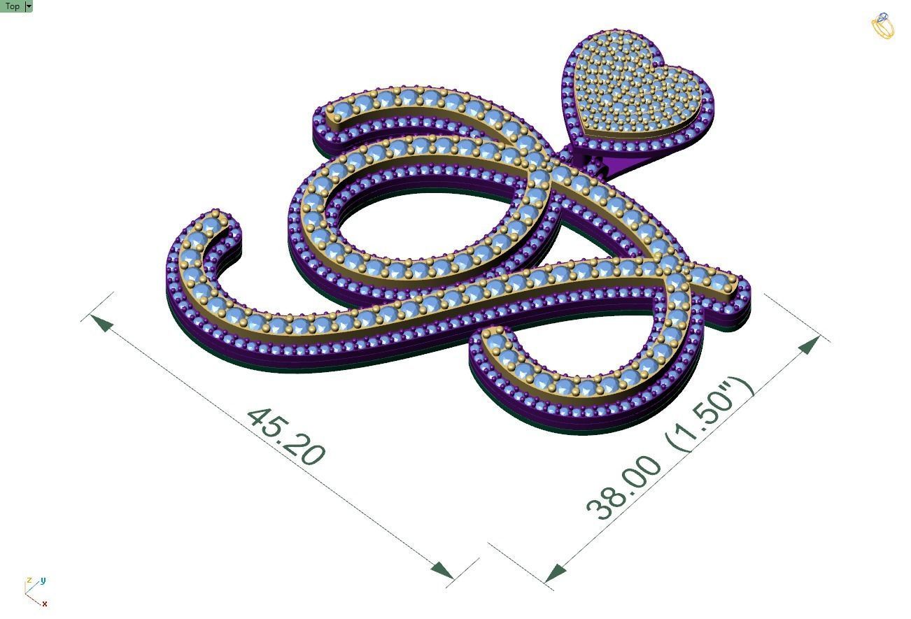 Custom Cursive Initial P Letter Diamond Pendant A to Z Alphabet 3D print model_4