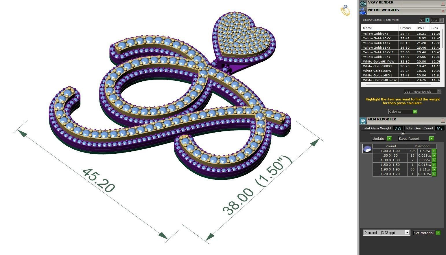 Custom Cursive Initial P Letter Diamond Pendant A to Z Alphabet 3D print model_6