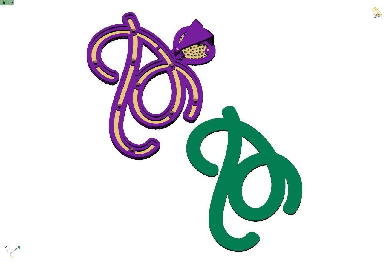 Custom Cursive Initial P Letter Diamond Pendant A to Z Alphabet 3D print model_11