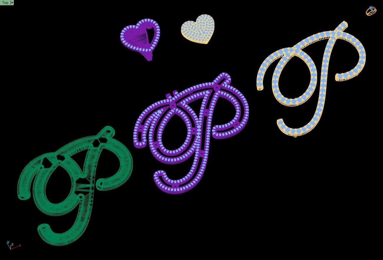 Custom Cursive Initial P Letter Diamond Pendant A to Z Alphabet 3D print model_16