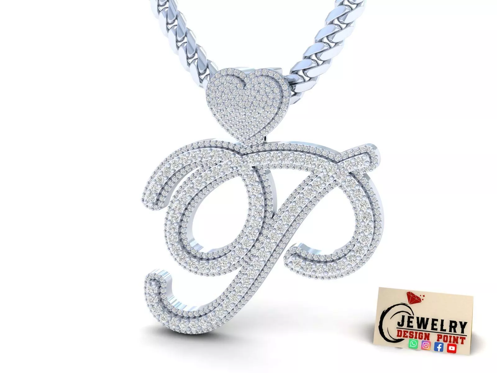 Custom Cursive Initial P Letter Diamond Pendant A to Z Alphabet 3D print model_0