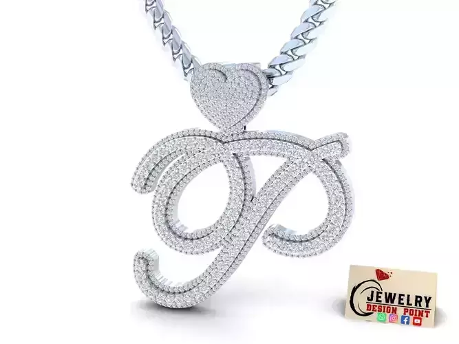 Custom Cursive Initial P Letter Diamond Pendant A to Z Alphabet 3D print model