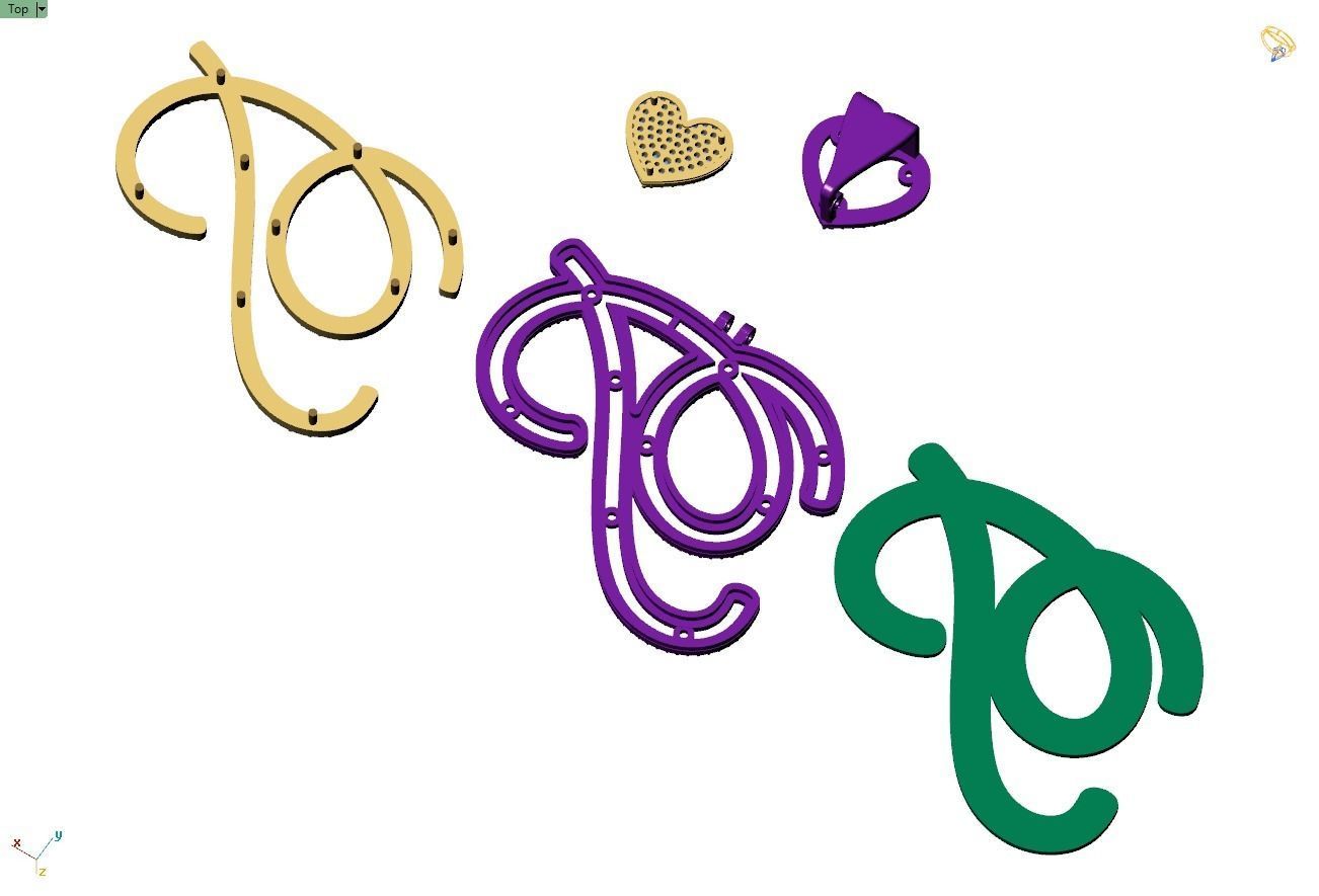 Custom Cursive Initial P Letter Diamond Pendant A to Z Alphabet 3D print model_13