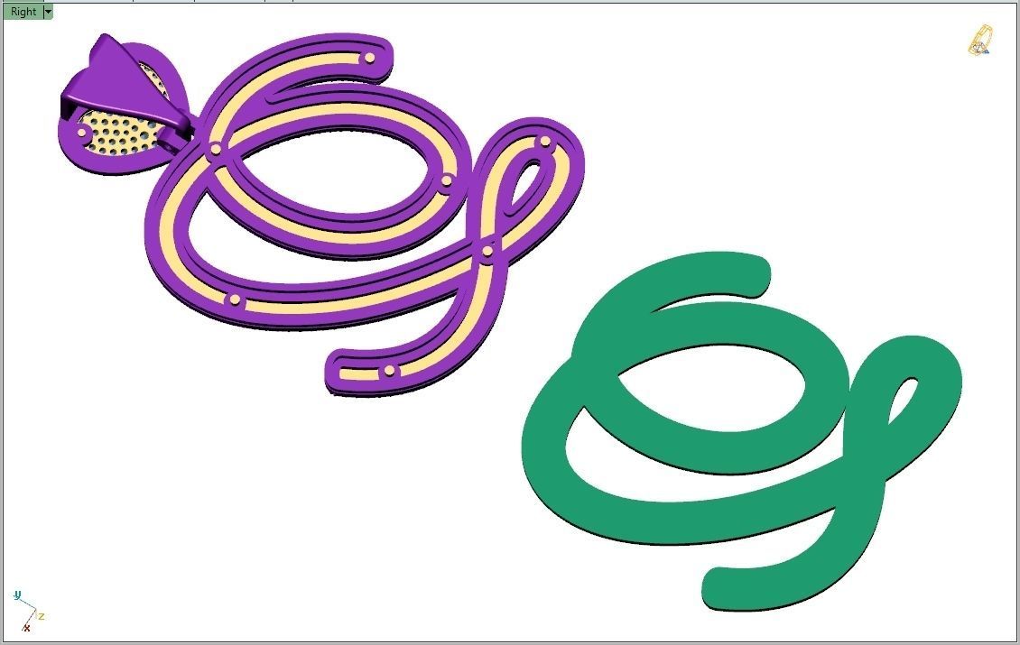 Custom Cursive Initial Q Letter Diamond Pendant A to Z Alphabet 3D print model_11