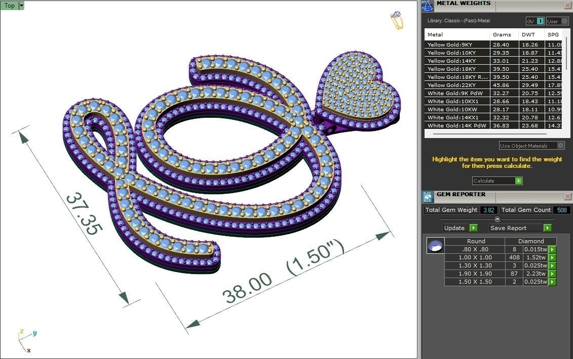 Custom Cursive Initial Q Letter Diamond Pendant A to Z Alphabet 3D print model_6