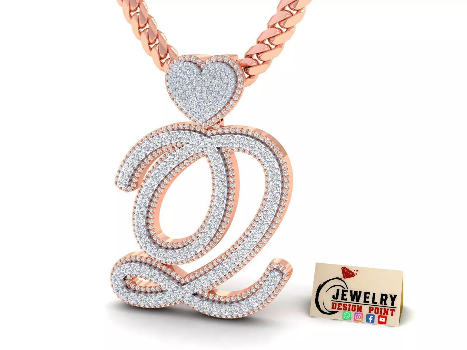 Custom Cursive Initial Q Letter Diamond Pendant A to Z Alphabet 3D print model_0