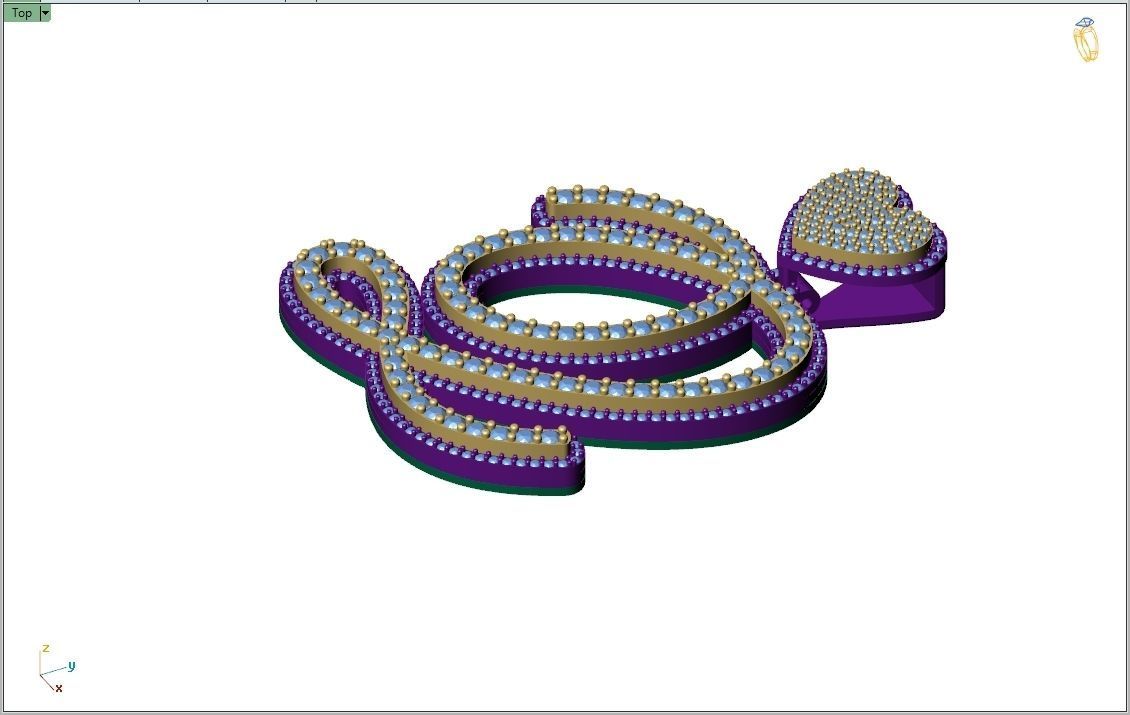 Custom Cursive Initial Q Letter Diamond Pendant A to Z Alphabet 3D print model_9